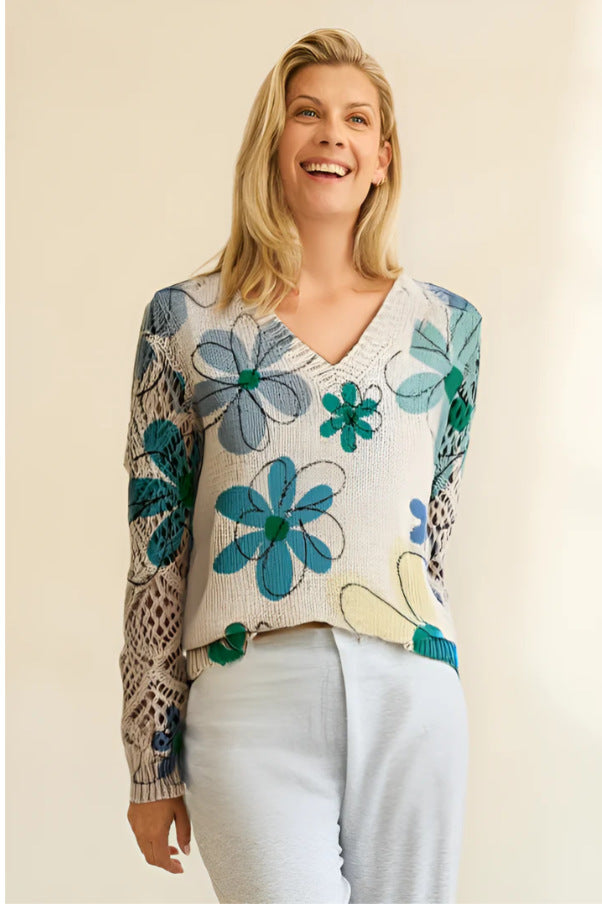 Floral V-neck long-sleeved top