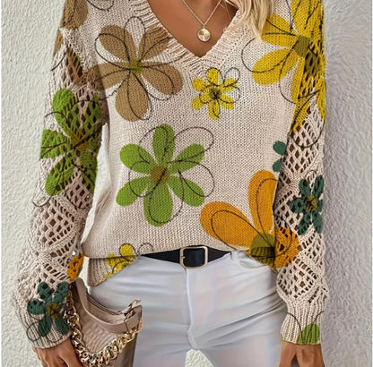 Floral V-neck long-sleeved top