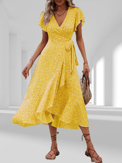 Floral Wrap V-Neck Bohemian Dress