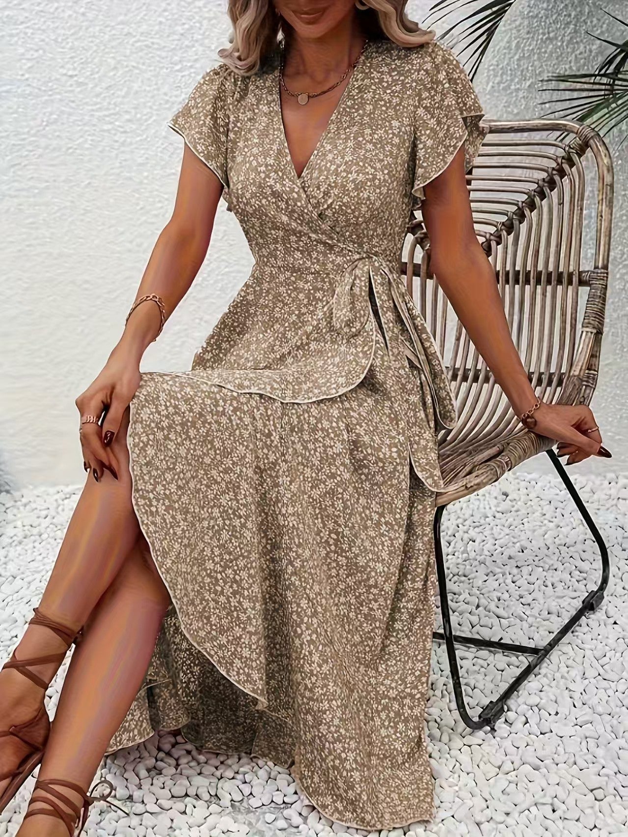 Floral Wrap V-Neck Bohemian Dress