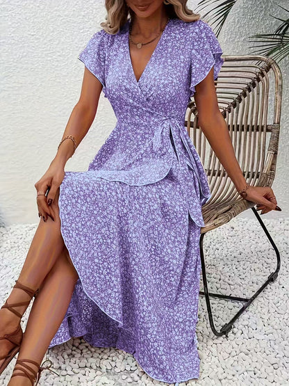 Floral Wrap V-Neck Bohemian Dress