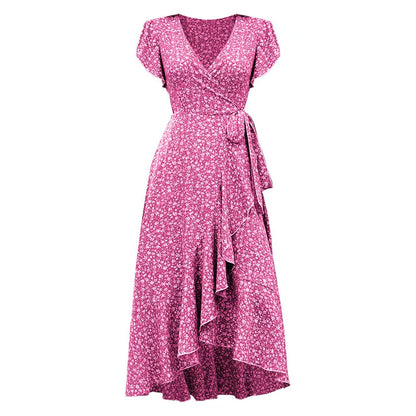 Floral Wrap V-Neck Bohemian Dress