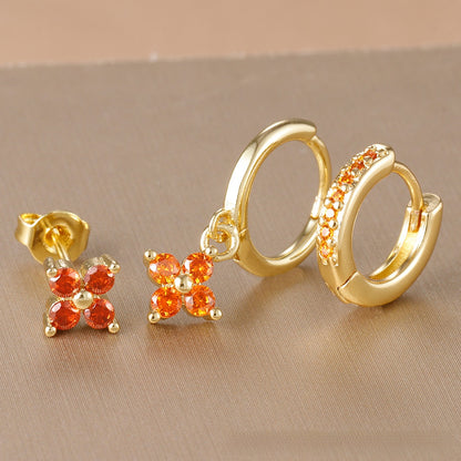 Floral Zircon Earrings Set