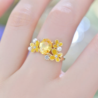 Floral Zircon Open Ring