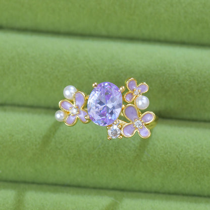 Floral Zircon Open Ring