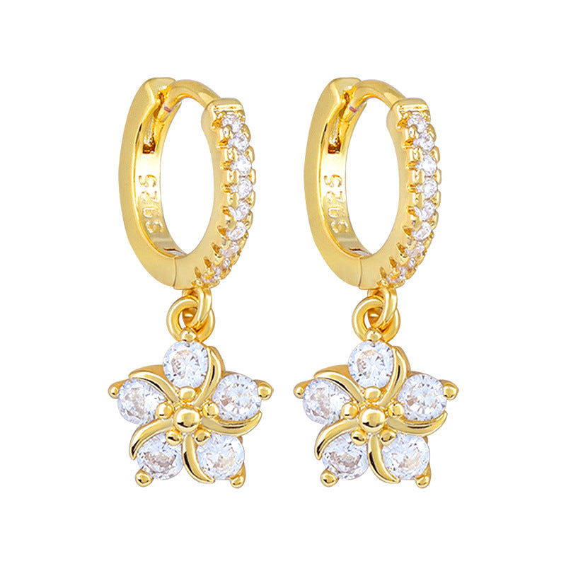 Floral Zircon Silver Earrings