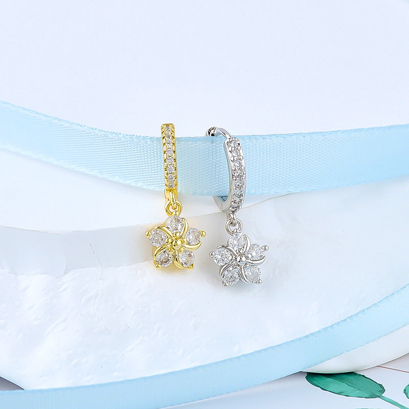 Floral Zircon Silver Earrings