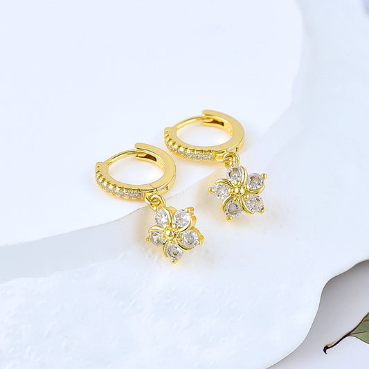 Floral Zircon Silver Earrings