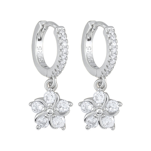 Floral Zircon Silver Earrings