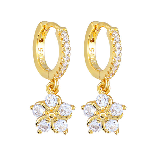 Floral Zircon Silver Earrings