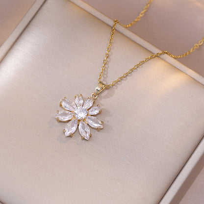 Floral Zircon Titanium Steel Necklace