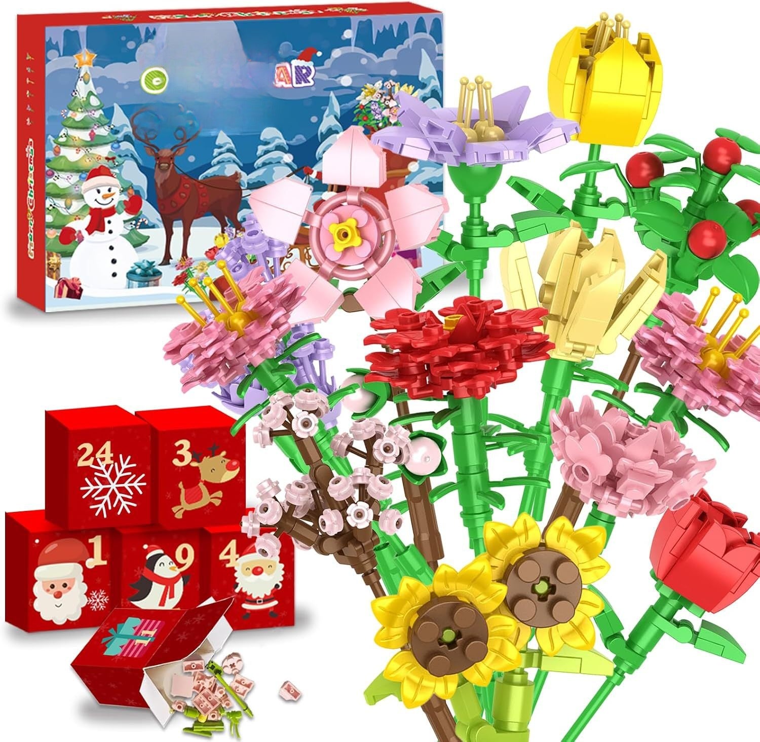 Flower Bouquet Christmas Countdown Building Blocks Toy