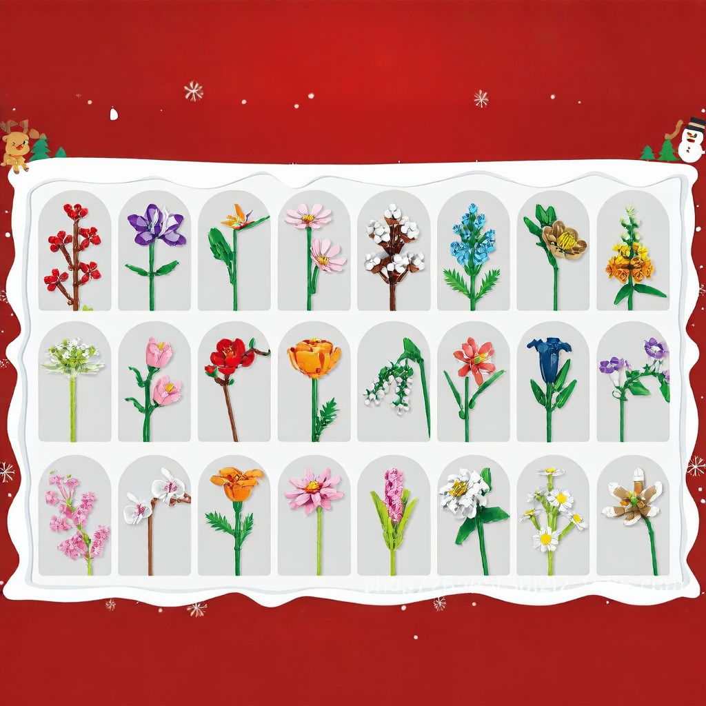 Flower Bouquet Christmas Countdown Building Blocks Toy