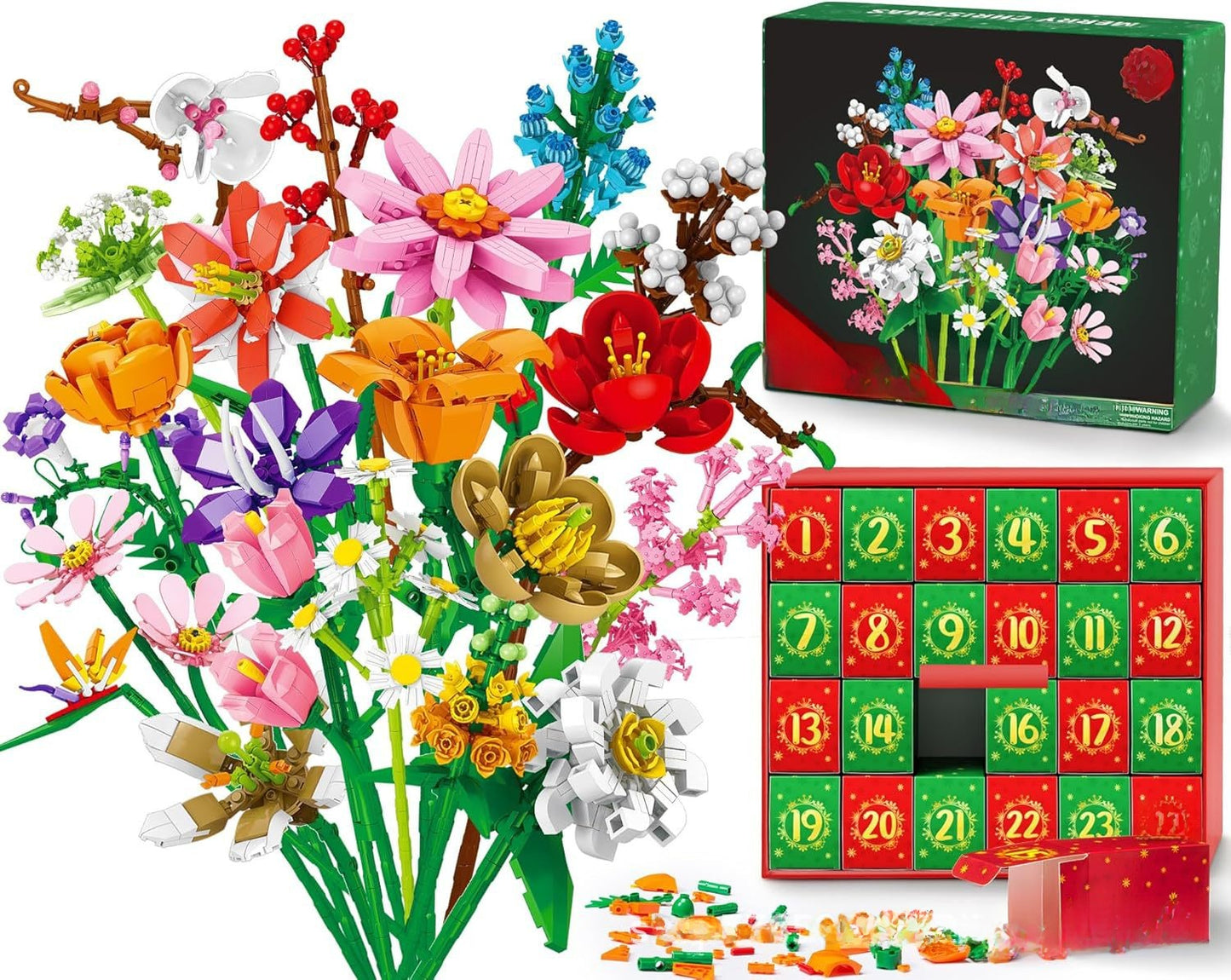 Flower Bouquet Christmas Countdown Building Blocks Toy