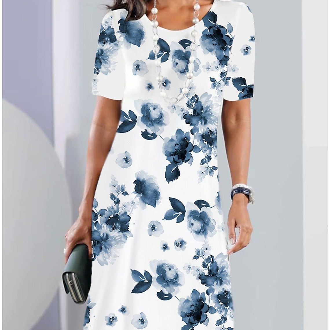 Flower Round Neck Fashion Dress