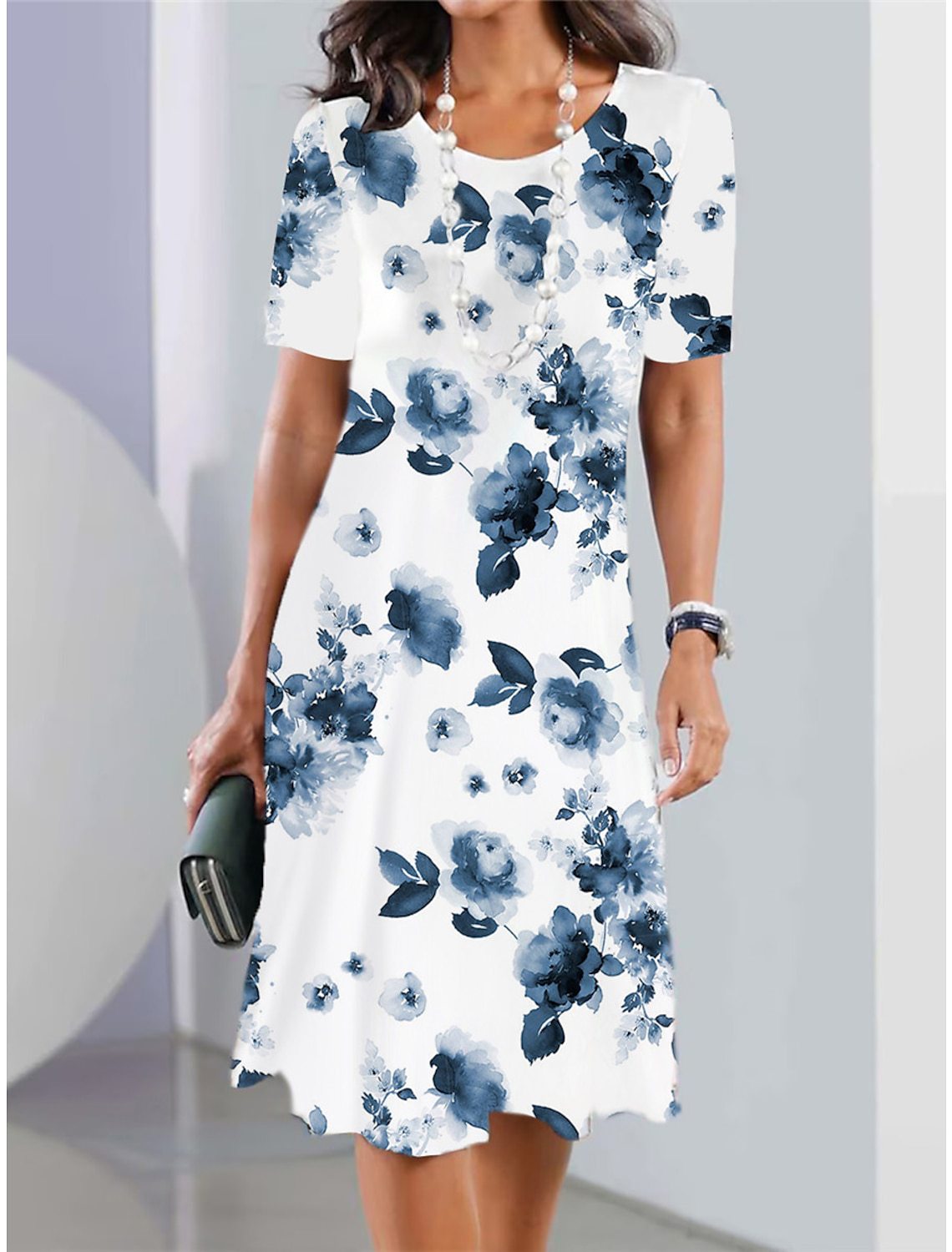 Flower Round Neck Fashion Dress