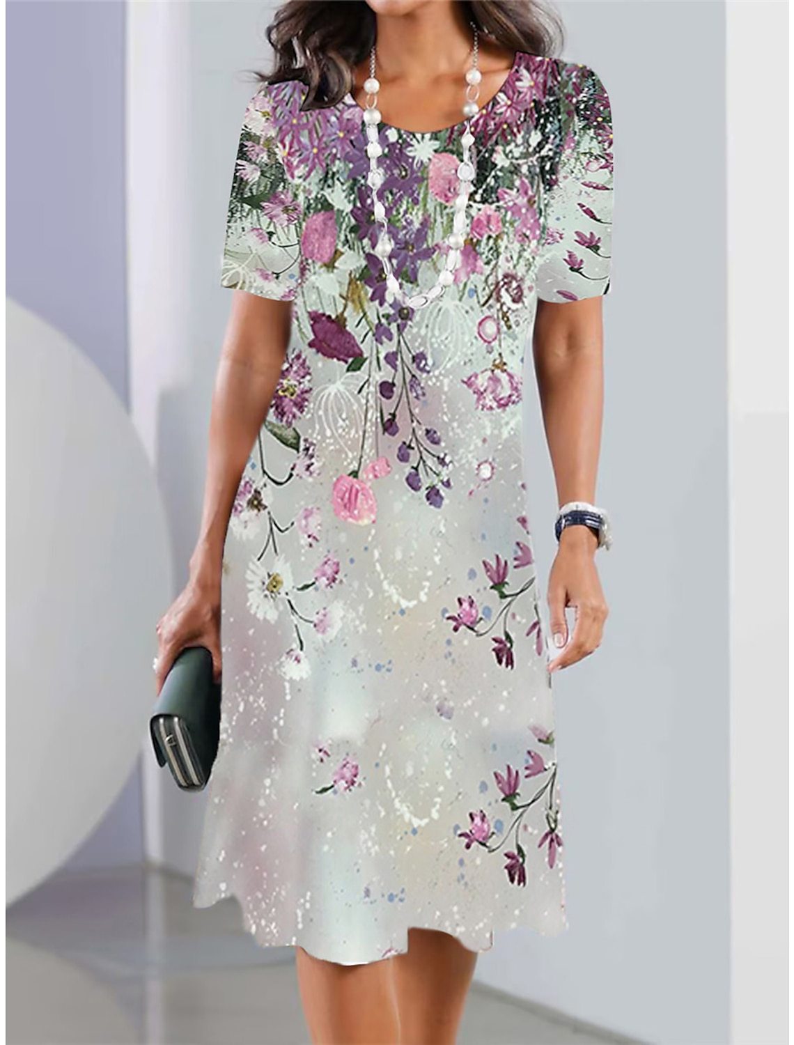 Flower Round Neck Fashion Dress