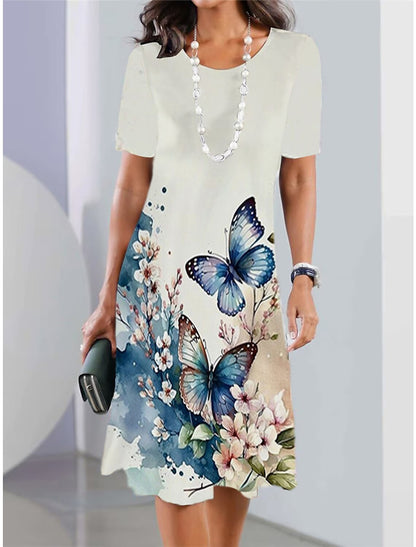 Flower Round Neck Fashion Dress