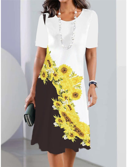 Flower Round Neck Fashion Dress