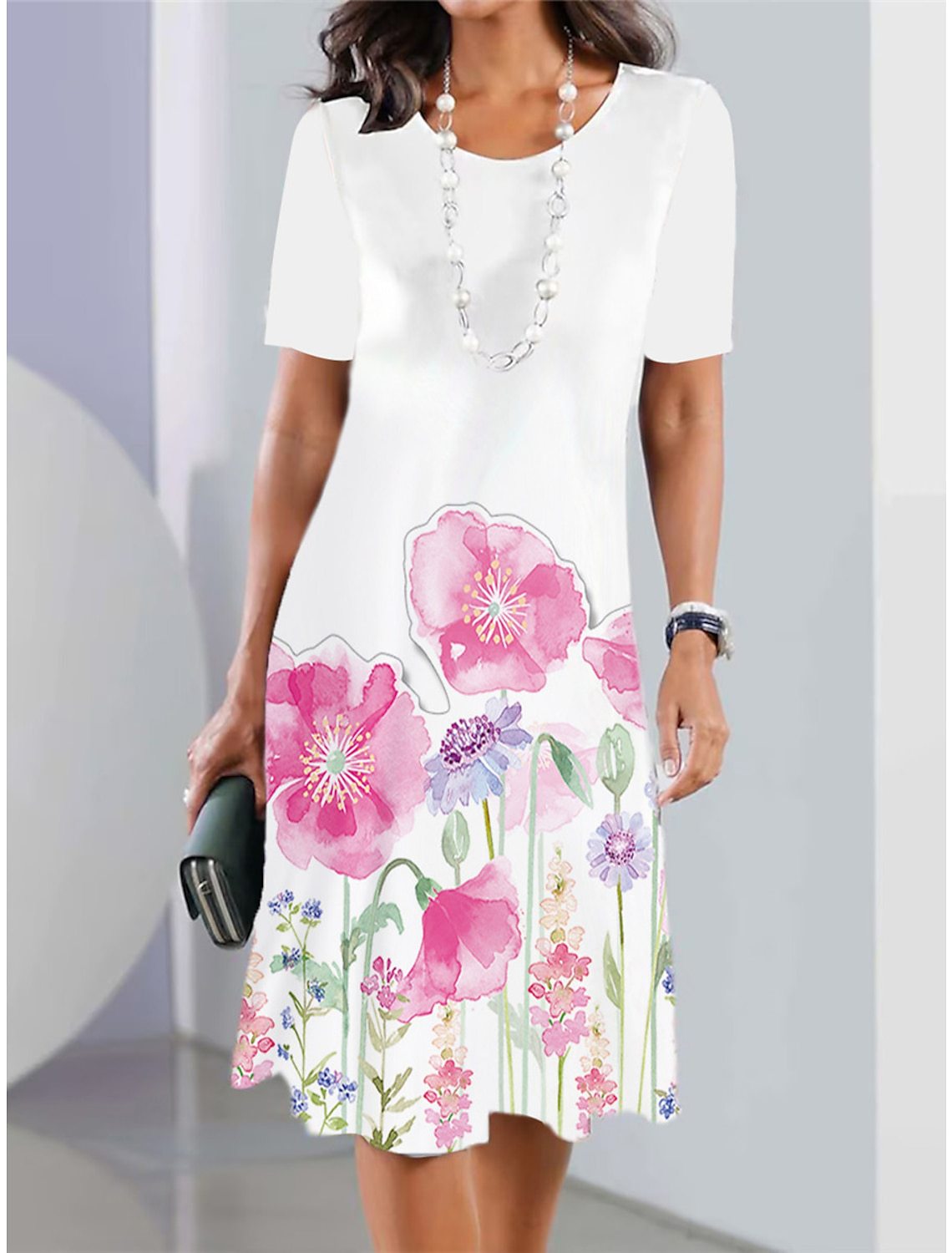 Flower Round Neck Fashion Dress