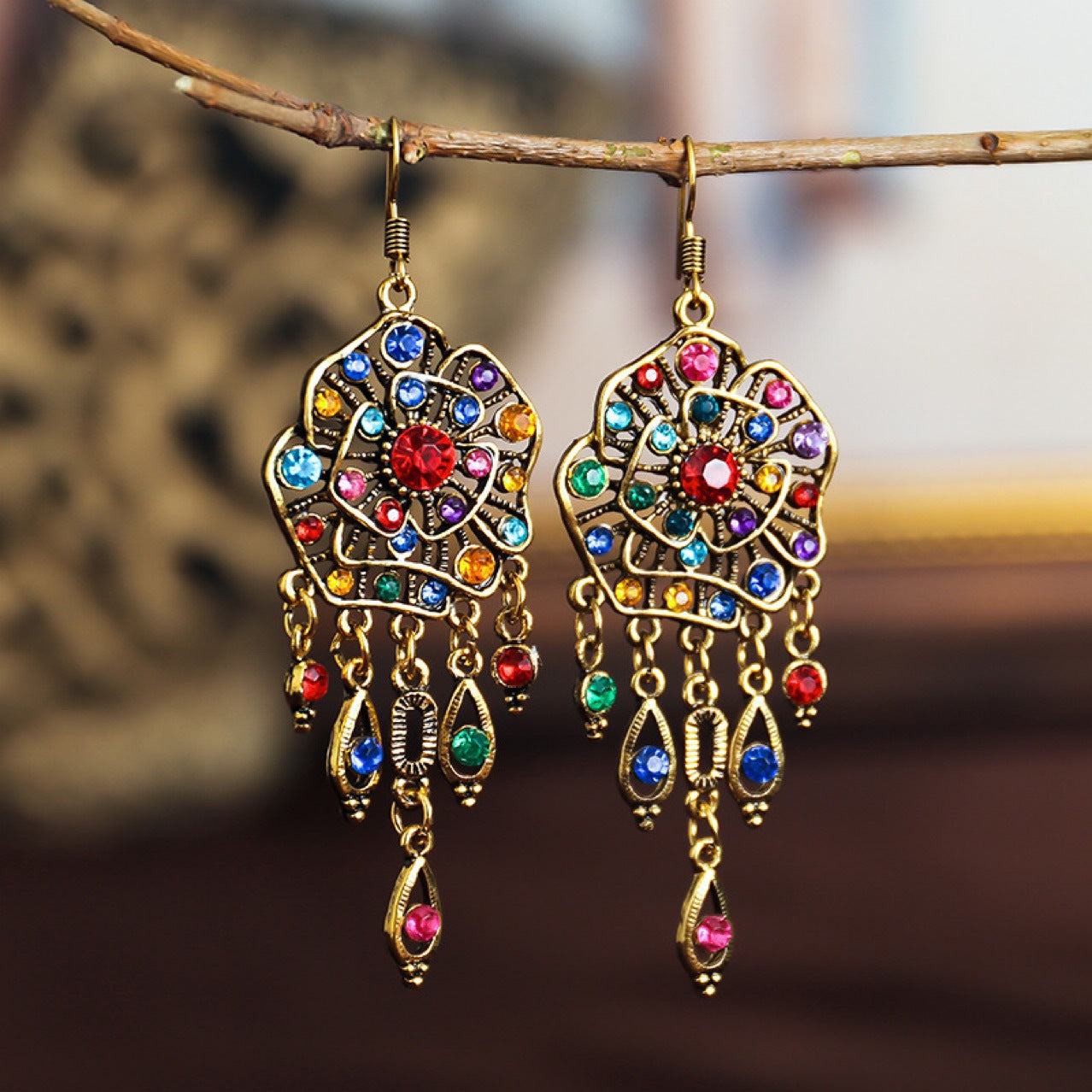 Flower Tassel Drop Earrings with Zirconia