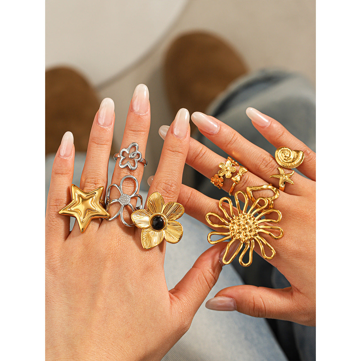 Flowers Stainless Steel Ring