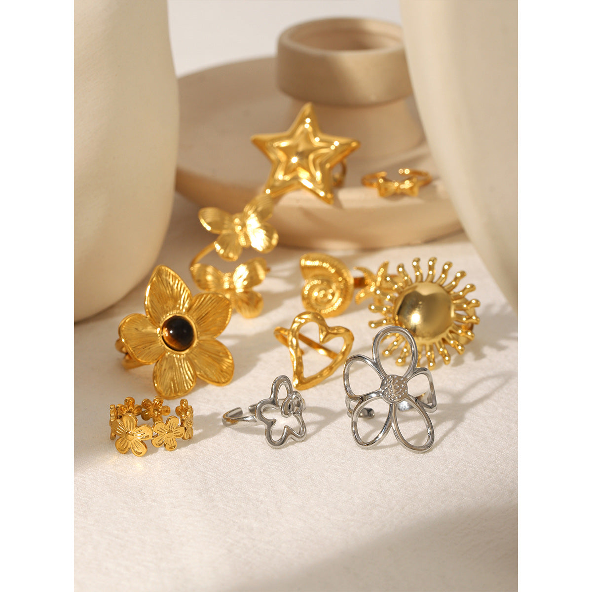 Flowers Stainless Steel Ring