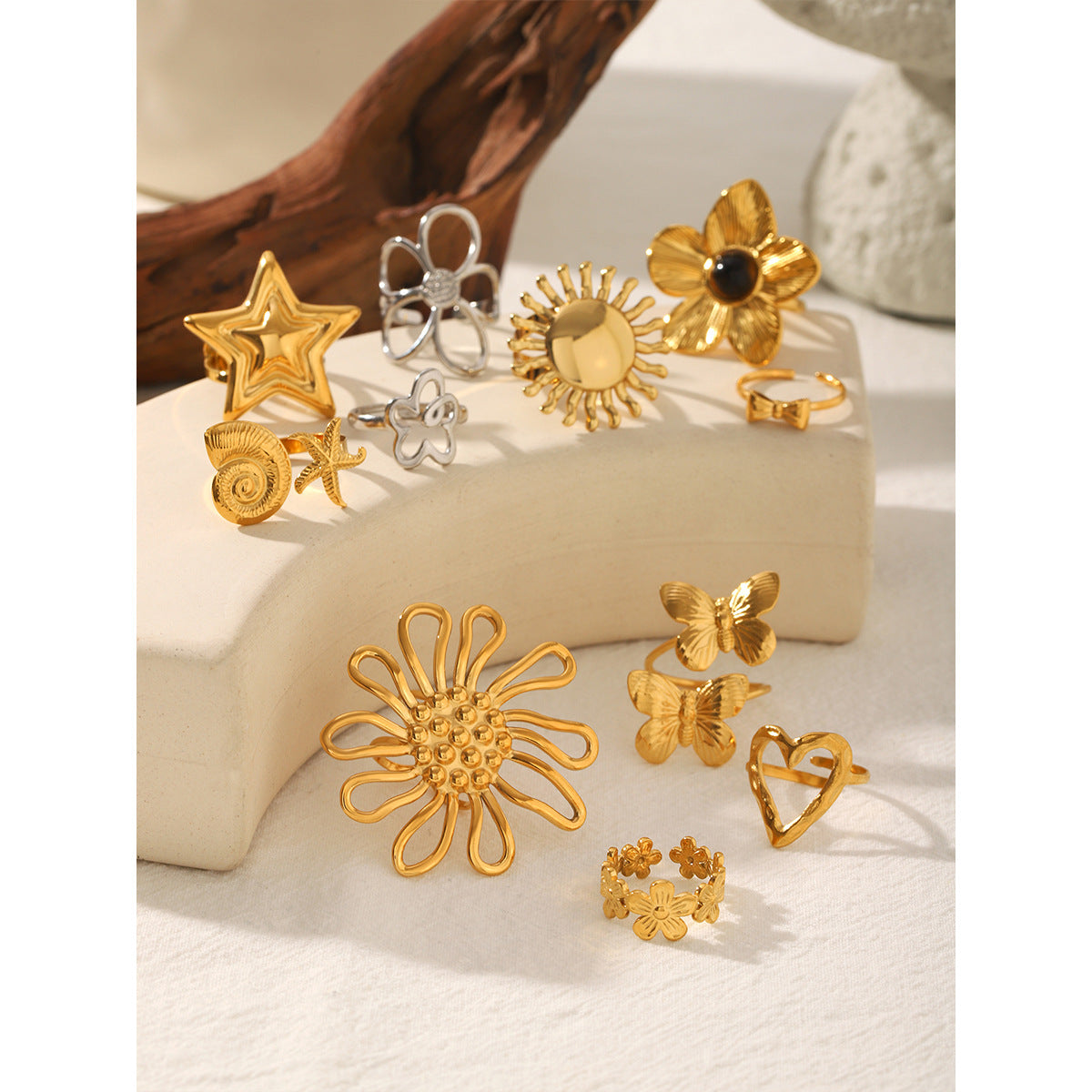 Flowers Stainless Steel Ring