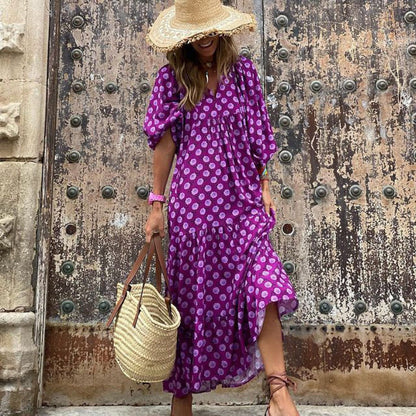 Flowy Long Sleeve Maxi Dress with Print