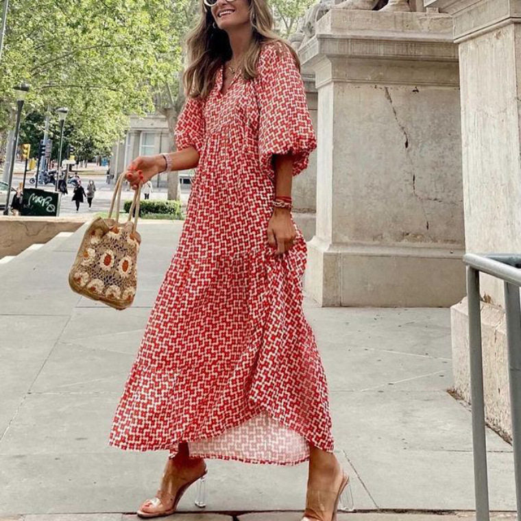 Flowy Long Sleeve Maxi Dress with Print