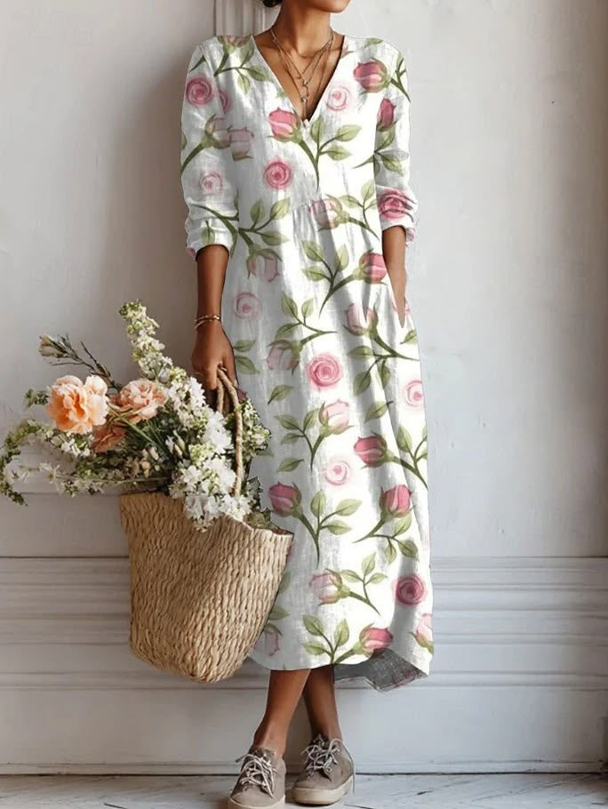 Flowy V-Neck Printed Dress
