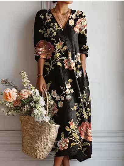 Flowy V-Neck Printed Dress
