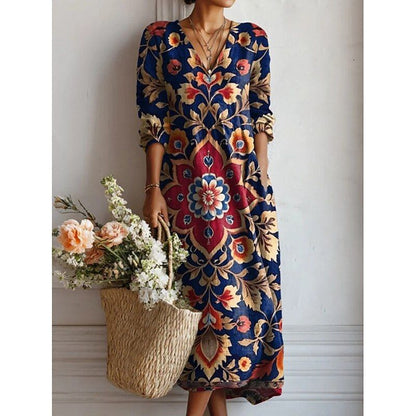 Flowy V-Neck Printed Dress
