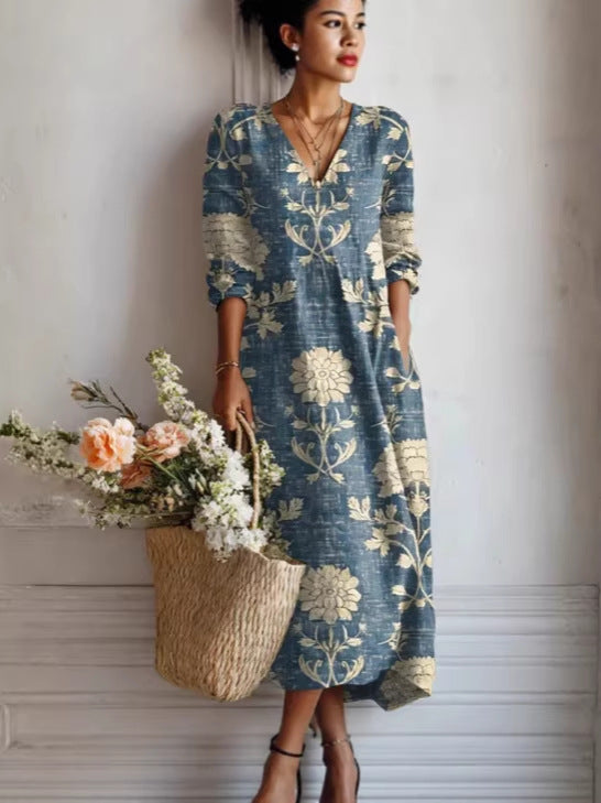 Flowy V-Neck Printed Dress