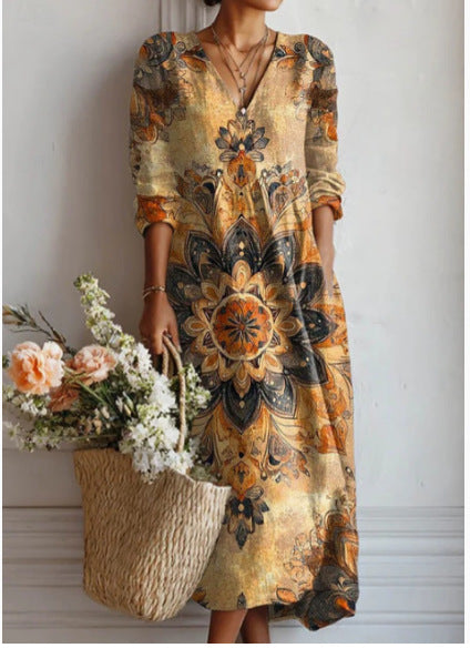 Flowy V-Neck Printed Dress