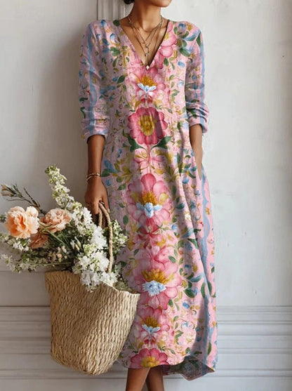 Flowy V-Neck Printed Dress