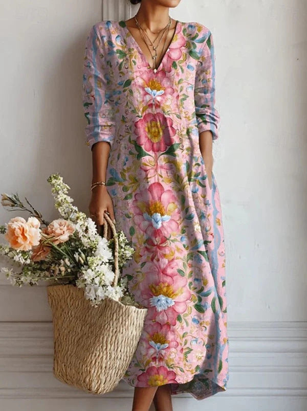Flowy V-Neck Printed Dress