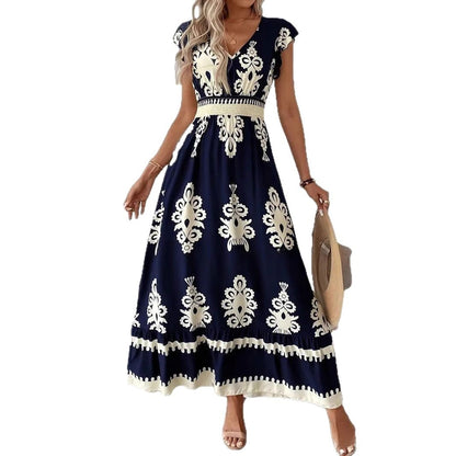 Flowy V-Neck Printed Dress