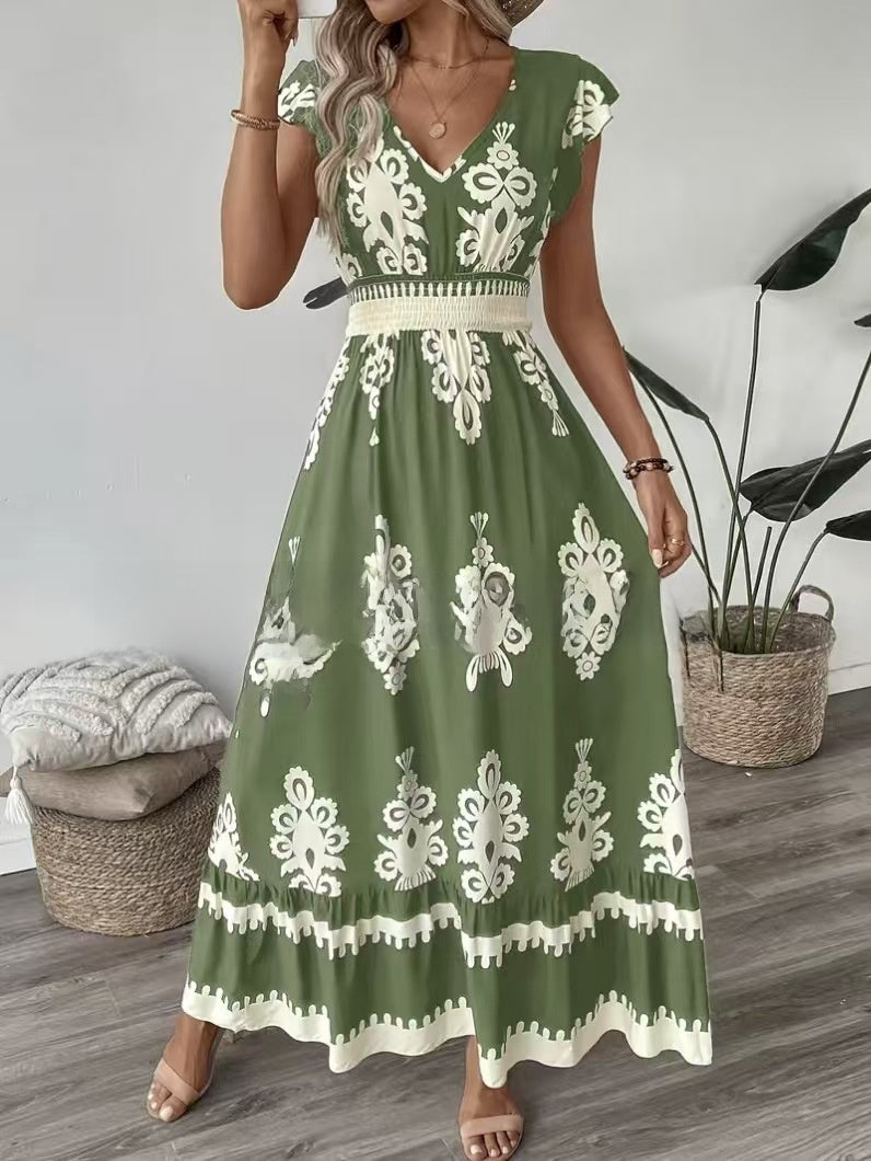 Flowy V-Neck Printed Dress