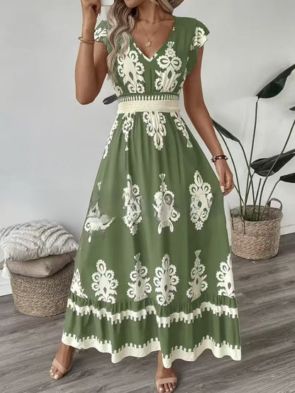 Flowy V-Neck Printed Dress