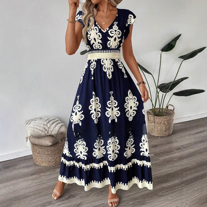 Flowy V-Neck Printed Dress