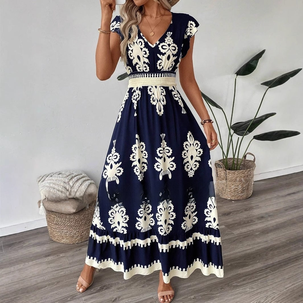 Flowy V-Neck Printed Dress