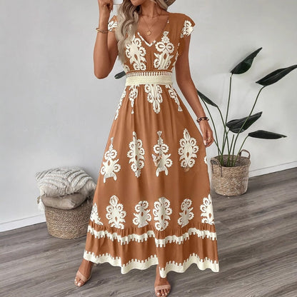 Flowy V-Neck Printed Dress