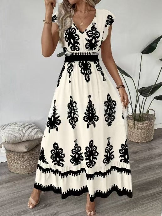Flowy V-Neck Printed Dress