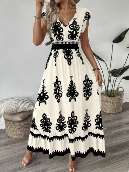 Flowy V-Neck Printed Dress