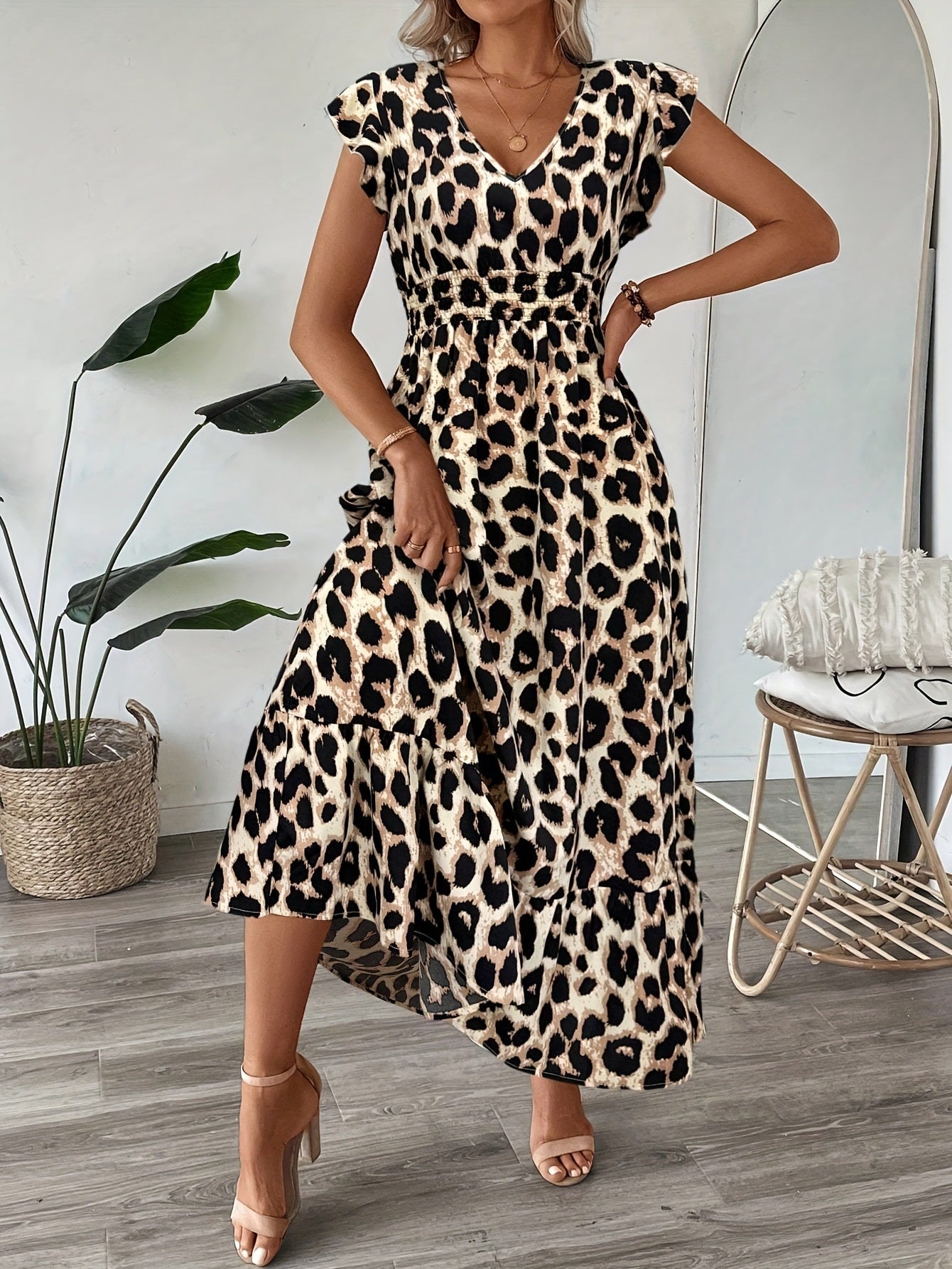 Flowy V-Neck Printed Dress