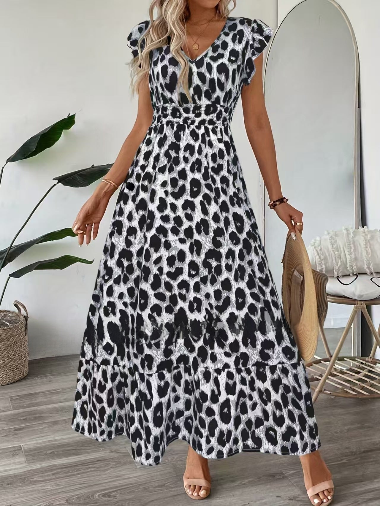 Flowy V-Neck Printed Dress