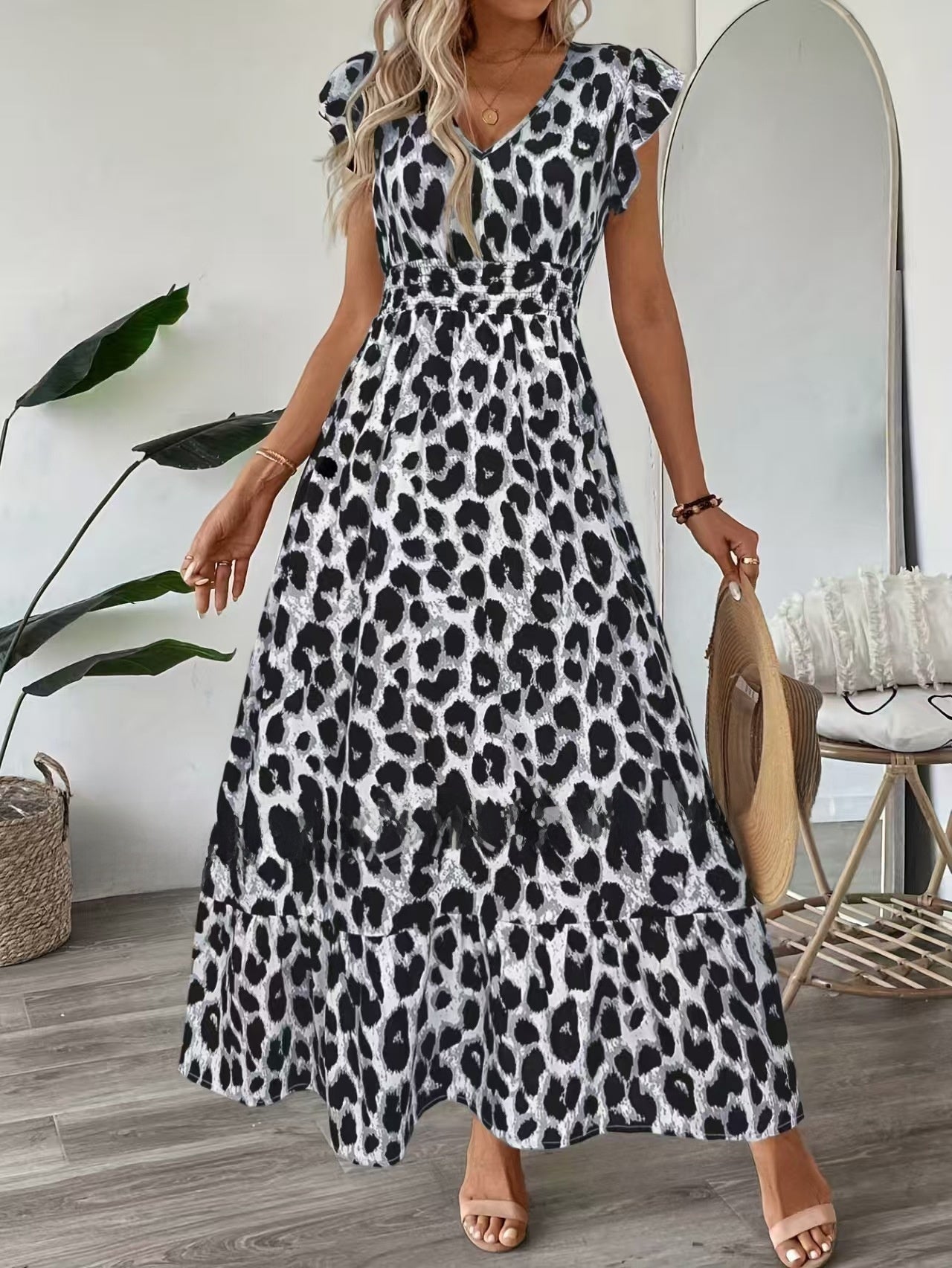 Flowy V-Neck Printed Dress