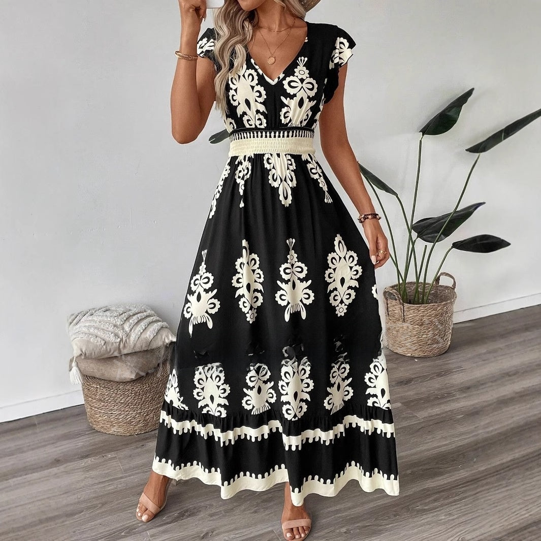 Flowy V-Neck Printed Dress