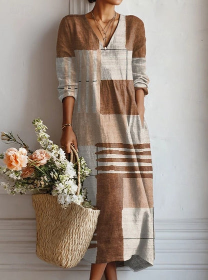 Flowy V-Neck Printed Maxi Dress
